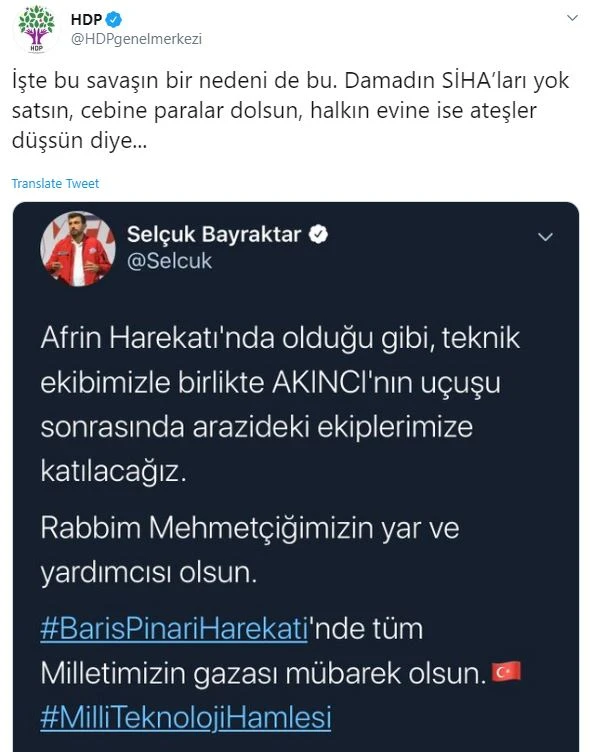 Selçuk Bayraktar’dan HDP’ye SİHA cevabı